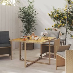 Table de jardin Beige 109x107x74 cm Résine tressée bois massif 