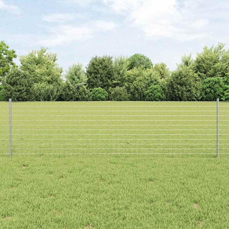 Clôture Euro avec 5 poteaux en U Argent 0,6x10 m Acier 