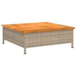 Table de jardin beige 70x70x25 cm résine tressée et bois acacia 