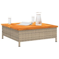 Table de jardin beige 70x70x25 cm résine tressée et bois acacia 