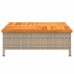 Table de jardin beige 70x70x25 cm résine tressée et bois acacia 