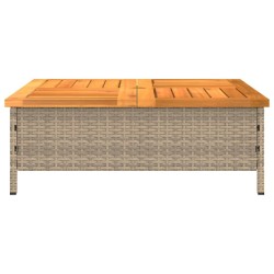 Table de jardin beige 70x70x25 cm résine tressée et bois acacia 