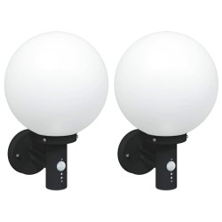 Appliques murales avec capteur 2 pcs Acier inoxydable noir IP44 