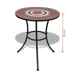 Table de bistro Terre cuite et blanc 60 cm Mosaïque 