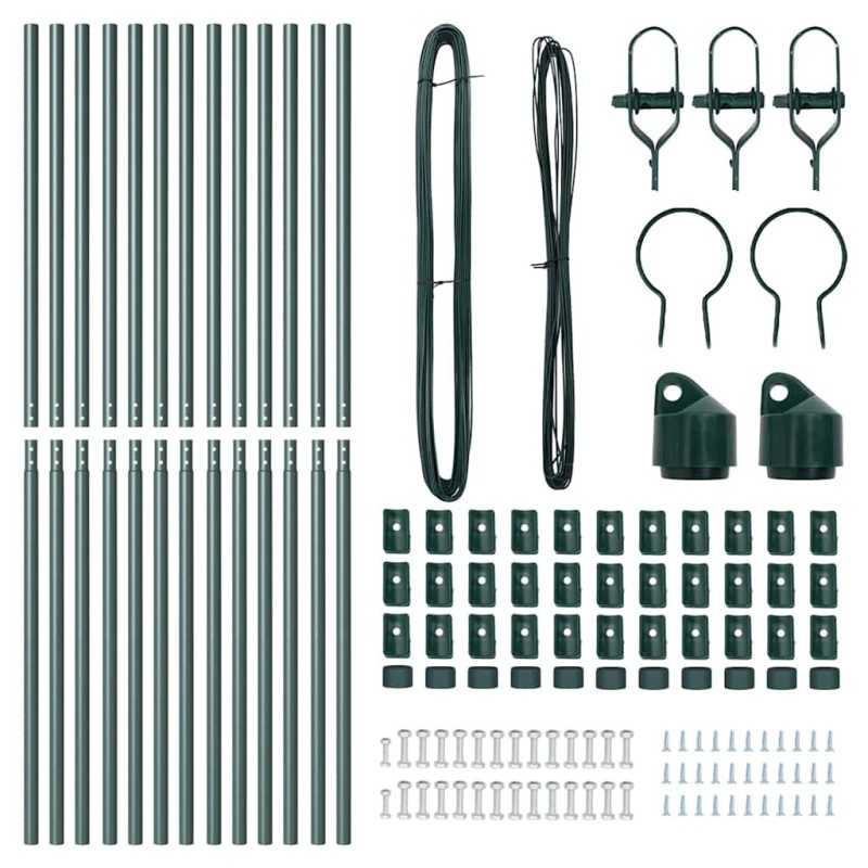 Set de Poteaux de Clôture 13 pcs Vert Ø32mm 160 cm Métal 