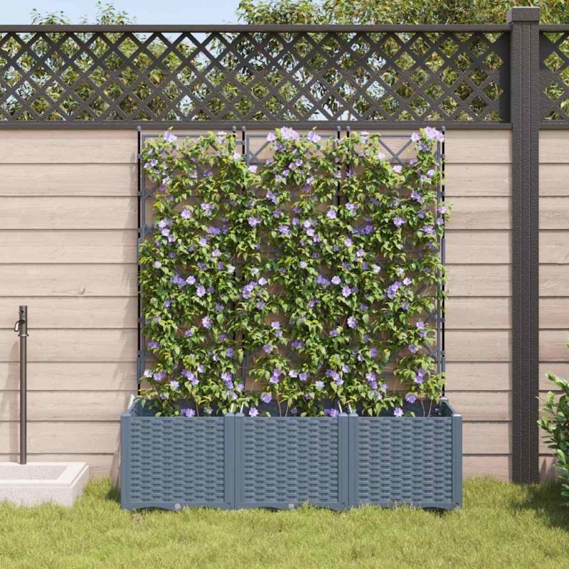 Jardinière de jardin avec treillis 3 pcs gris clair 120x40x143 cm 