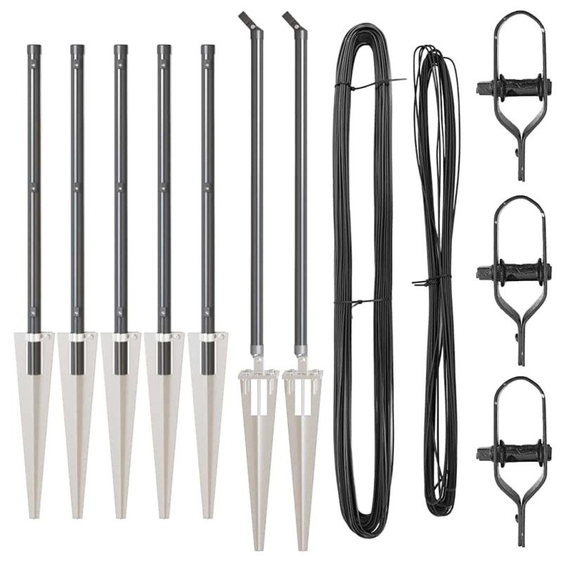 Set de poteaux de clôture 7 pcs Gris Ø32mm 160 cm Acier 