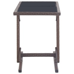 Table de jardin Marron 110x53x72 cm Verre et résine tressée 