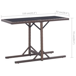 Table de jardin Marron 110x53x72 cm Verre et résine tressée 