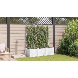 Jardinière avec treillis 3 pcs blanche 120x40x143 cm 
