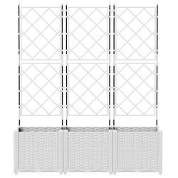 Jardinière avec treillis 3 pcs blanche 120x40x143 cm 