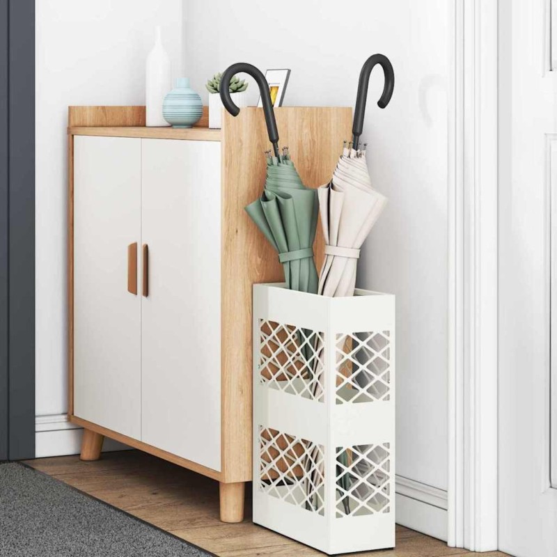 Porte-parapluie Treillis avec stockage Blanc 28 x 12 x 41 cm Acier 