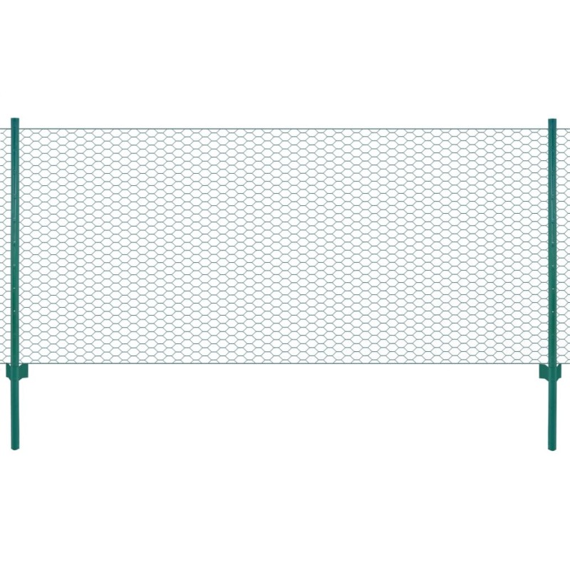 Clôture en grillage métallique avec poteaux Acier 25x0,75m Vert Clôture en grillage métallique avec poteaux Acier 25x0,75m Vert