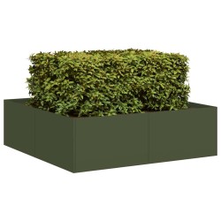 Jardinière vert olive 100x100x30 cm acier 