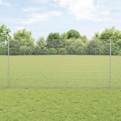 Clôture en fil soudé avec 10 poteaux en U Argent 1.2x10 m en acier 