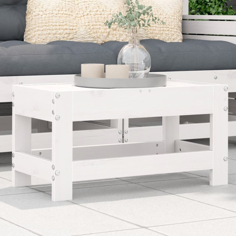 Repose-pied de jardin blanc 62x30x32 cm bois de pin massif 