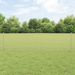 Clôture en fil soudé avec 10 poteaux en U Argent 0,6x25 m Acier 