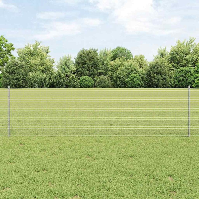 Clôture en fil soudé avec 10 poteaux en U Argent 0,6x25 m Acier 