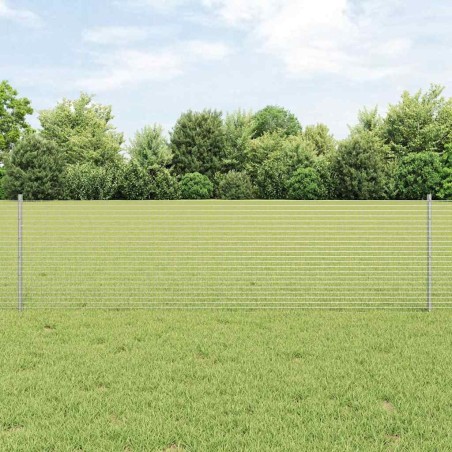 Clôture en fil soudé avec 10 poteaux en U Argent 0,6x25 m Acier 