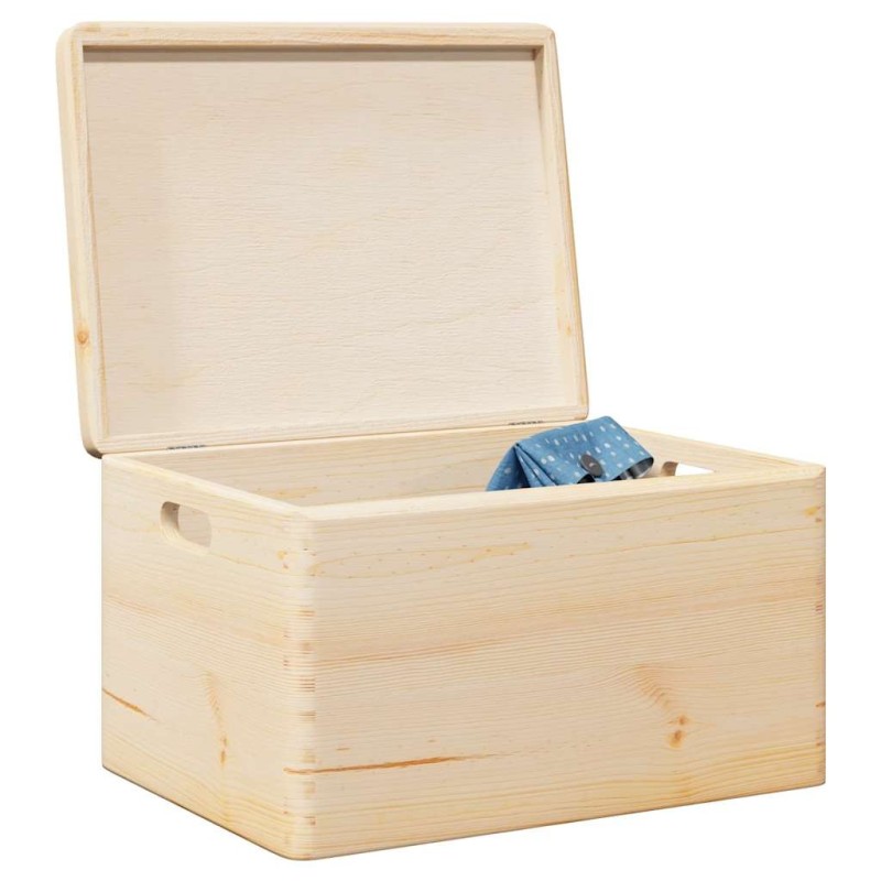 Boîte en bois avec couvercle et poignées bois de pin massif 