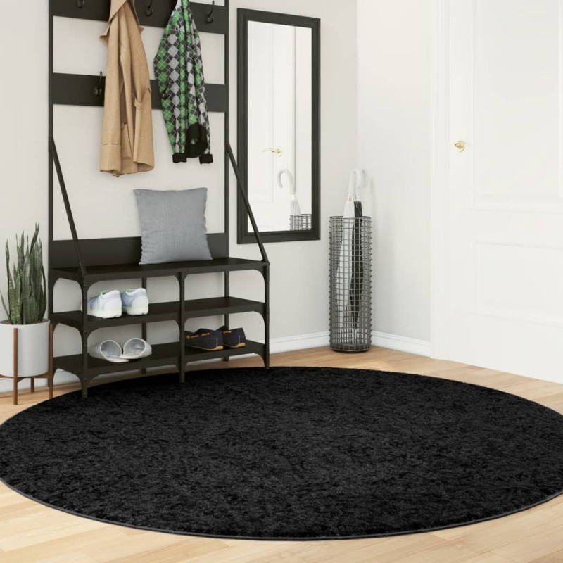 Tapis shaggy PAMPLONA poils longs moderne noir Ø 200 cm 