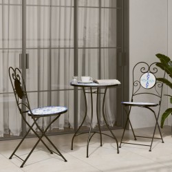 Table de bistro mosaïque bleu et blanc Ø50x70 cm céramique 