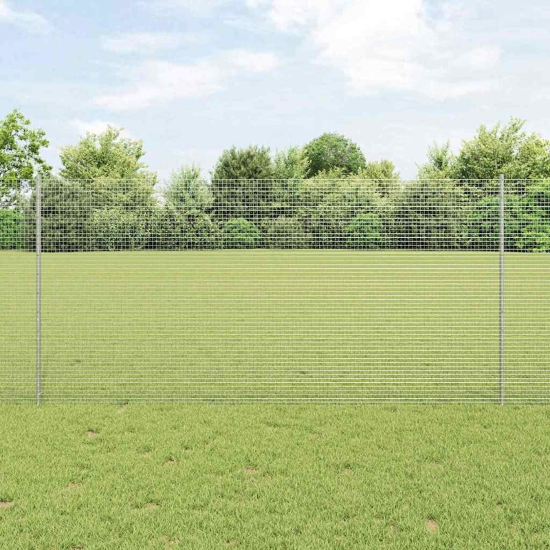 Clôture en fil soudé avec 10 poteaux en U Argent 1,2x10 m Acier 