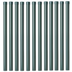 Poteaux de clôture 12 pcs Vert 80 cm Acier peint par poudre 