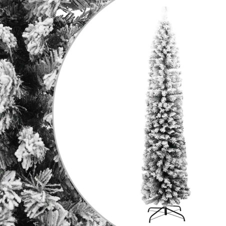 Sapin de Noël artificiel mince flocon de neige vert 210 cm PVC 