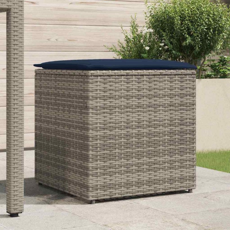 Coffre de rangement Gris et bleu marine Coussins en ratán et en tissu Coffre de rangement Gris et bleu marine Coussins en ratán et en tissu