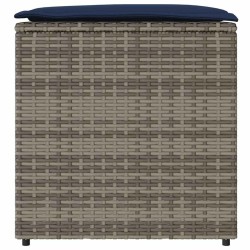 Coffre de rangement Gris et bleu marine Coussins en ratán et en tissu 