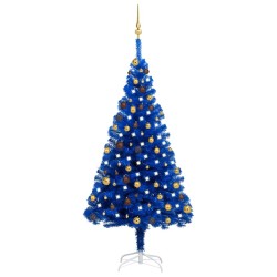 Arbre de Noël artificiel pré-éclairé et boules bleu 180 cm PVC 
