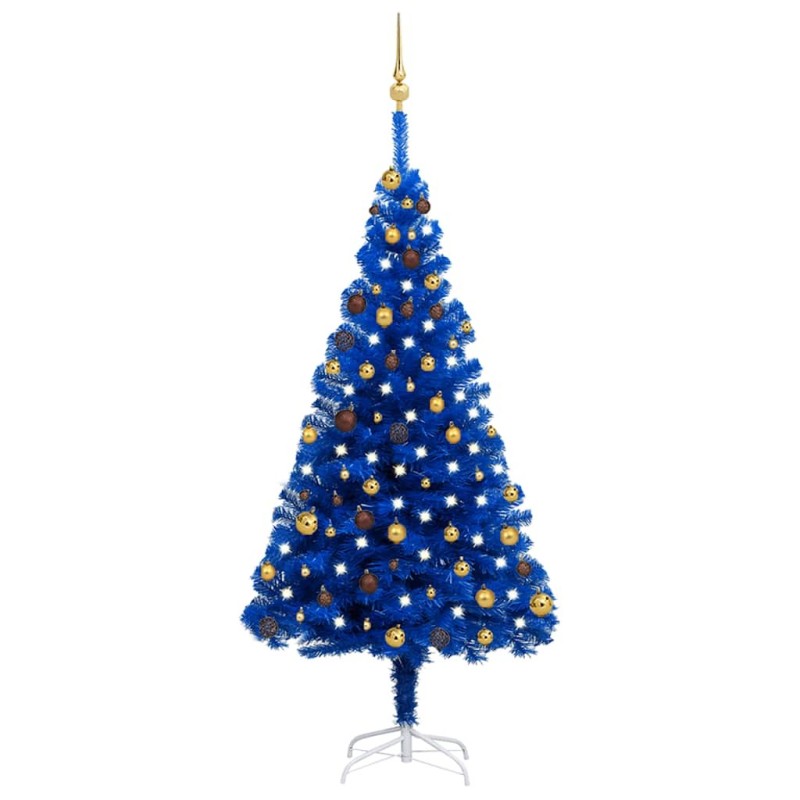 Arbre de Noël artificiel pré-éclairé et boules bleu 180 cm PVC 