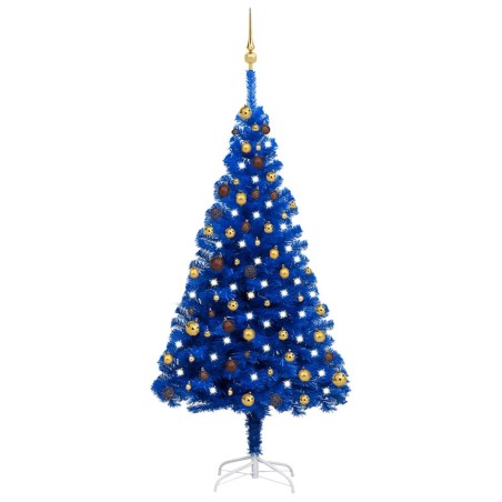 Arbre de Noël artificiel pré-éclairé et boules bleu 180 cm PVC 
