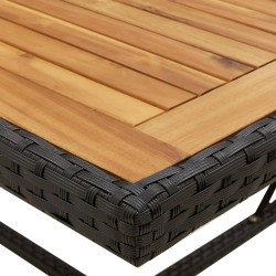 Table de jardin Noir 109x107x74 cm Résine tressée bois massif 
