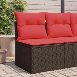 Canapé de jardin sans accoudoirs avec coussins en poly rotin marron 