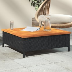 Table de jardin noir 70x70x25 cm résine tressée et bois acacia 