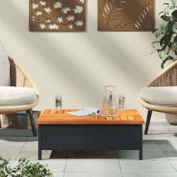 Table de jardin noir 70x70x25 cm résine tressée et bois acacia 
