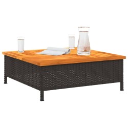 Table de jardin noir 70x70x25 cm résine tressée et bois acacia 