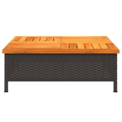 Table de jardin noir 70x70x25 cm résine tressée et bois acacia 
