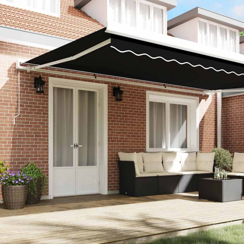 Tissu de Remplacement pour Auvent pour Cadre de 5x3.5 m Noir 