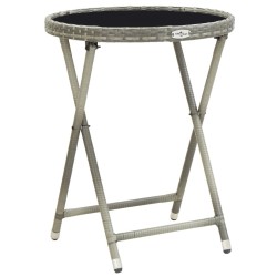 Table à thé Gris 60 cm Résine tressée et verre trempé 
