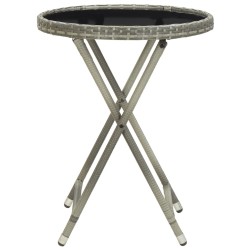 Table à thé Gris 60 cm Résine tressée et verre trempé 