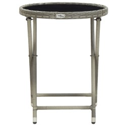 Table à thé Gris 60 cm Résine tressée et verre trempé 