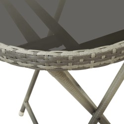 Table à thé Gris 60 cm Résine tressée et verre trempé 