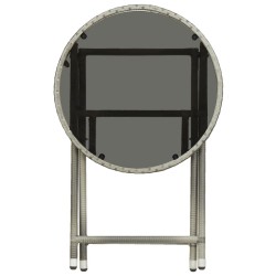 Table à thé Gris 60 cm Résine tressée et verre trempé 