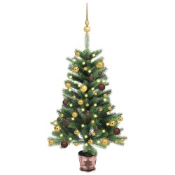 Arbre de Noël artificiel pré-éclairé et boules 65 cm vert 