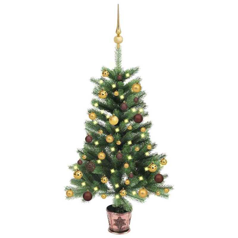 Arbre de Noël artificiel pré-éclairé et boules 65 cm vert 