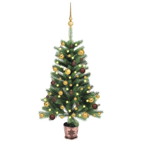 Arbre de Noël artificiel pré-éclairé et boules 65 cm vert 