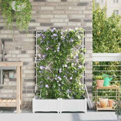 Pots de jardin Treillis avec stockage Blanc 80 x 40 x 126 cm Plastique 